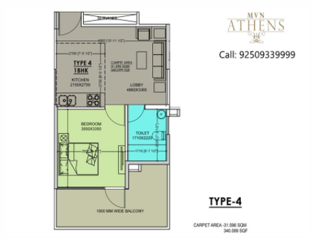 1bhk flat floor plan -MVN Aero One