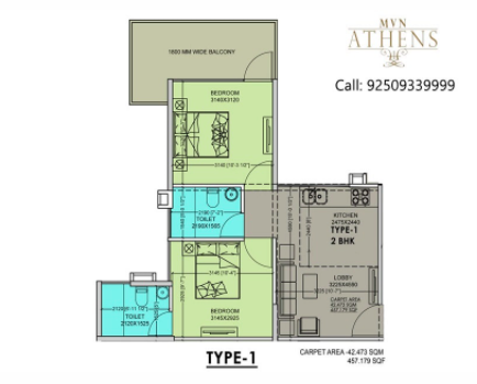 1bhk flat floor plan -MVN Aero One