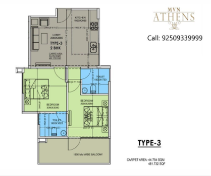 1bhk flat floor plan -MVN Aero One