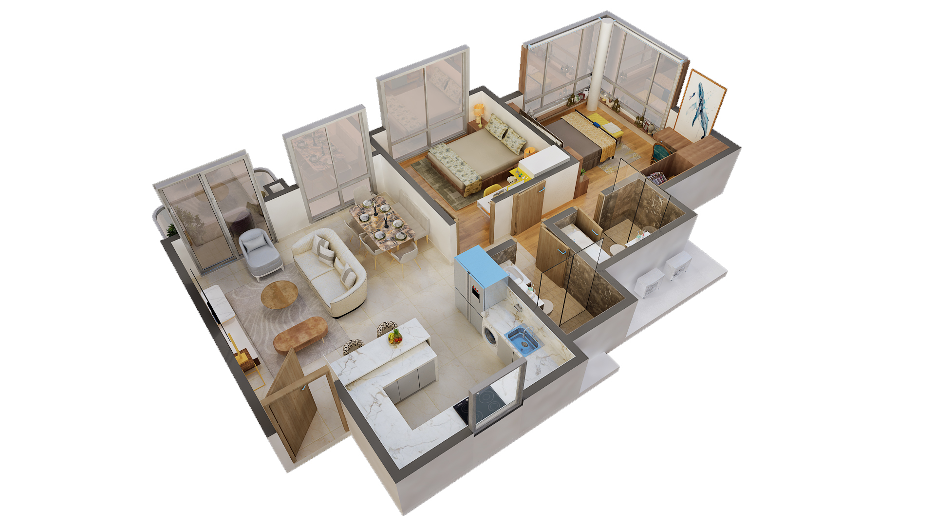 2bhk Panoramic flat floor plan -MVN Aero One